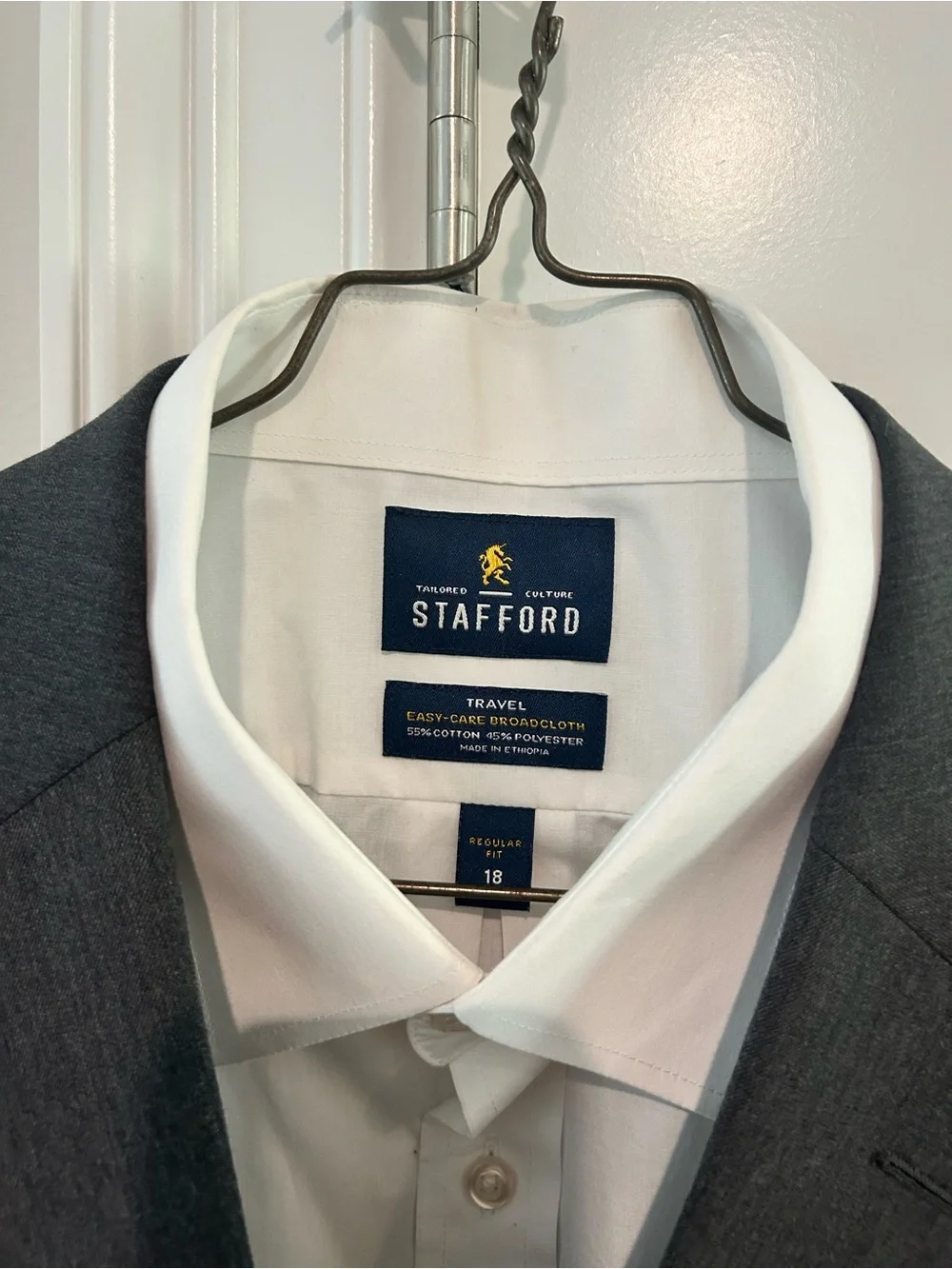 Stafford Gray Suit Jacket Sport Coat + White Dress Shirt Men's 18R